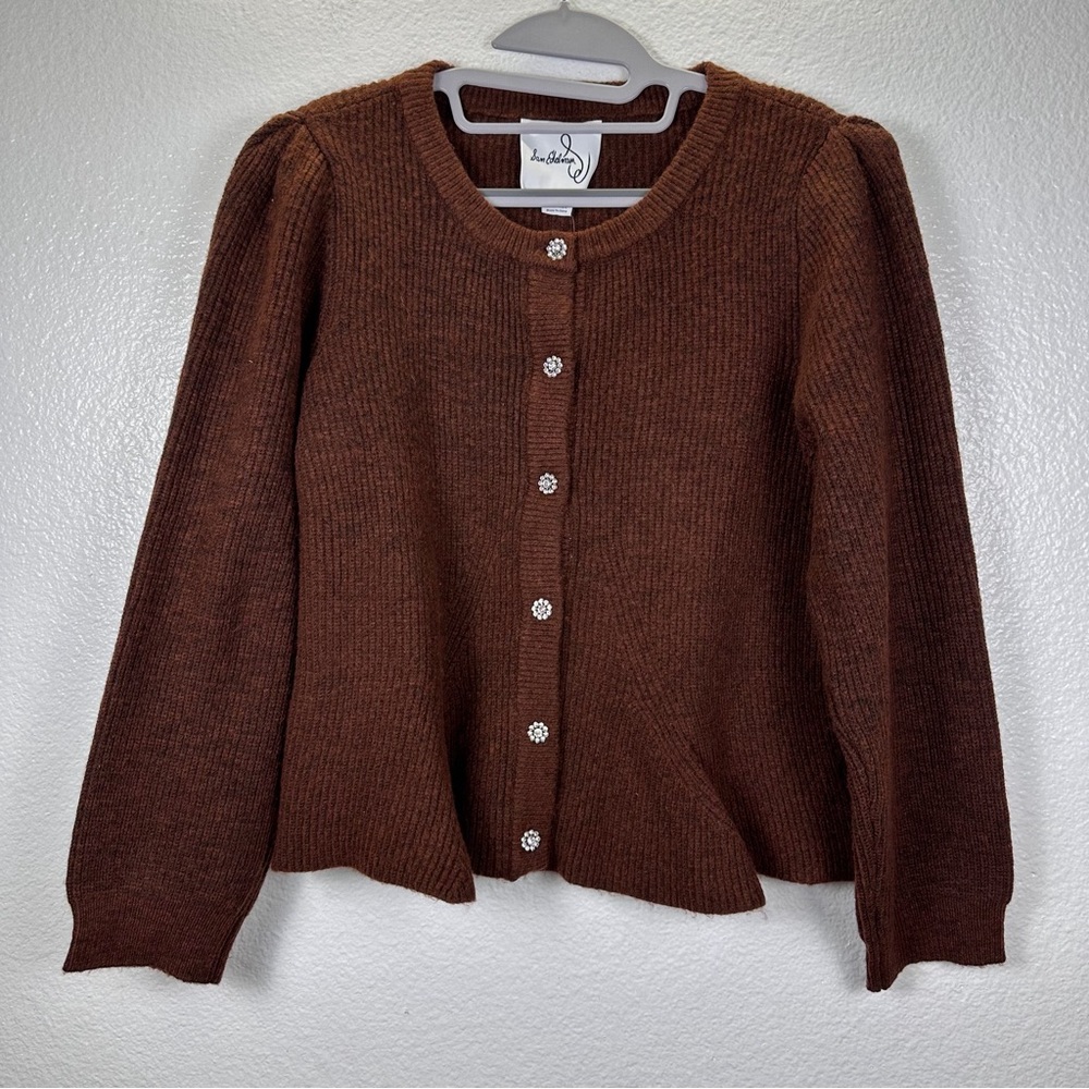 Sam Edelman Women's Ribbed Knit Cardigan Sweater Brown Shoulder Pleat XL